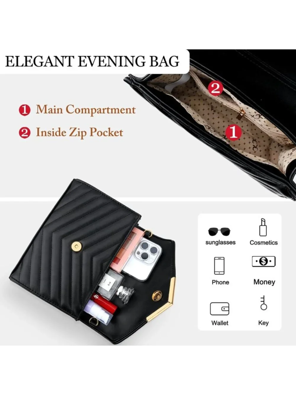 Chic Evening Clutch Purse for Women | Formal Party Wedding Bag with Detachable